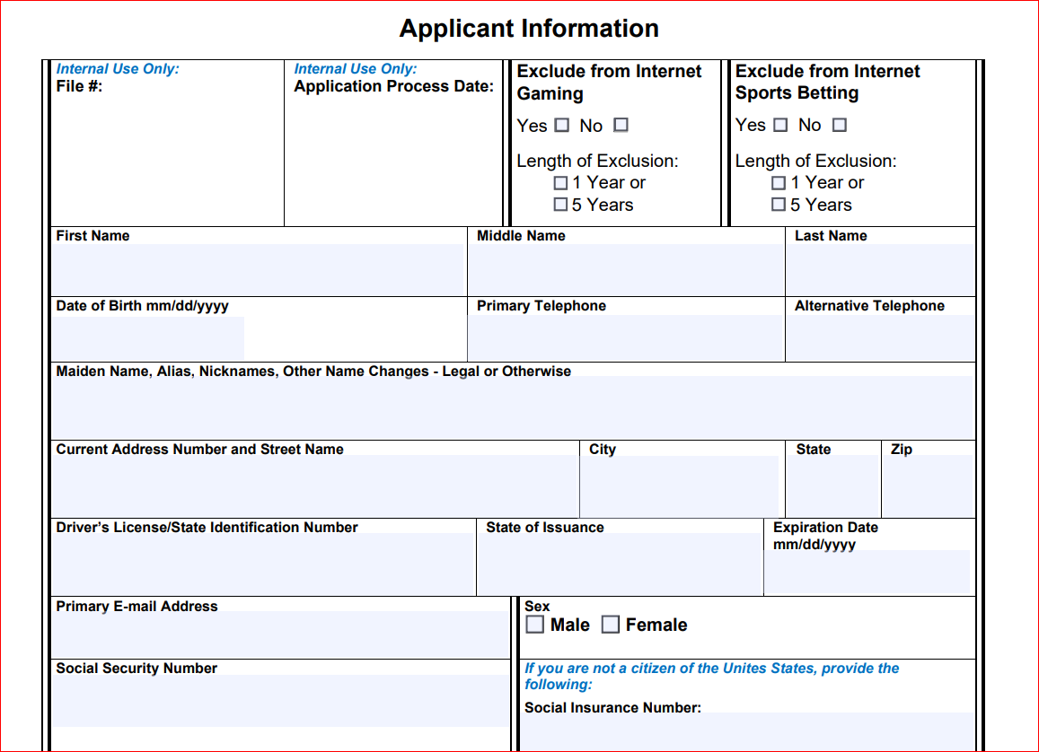 Michigan Form for exclusion from gambling